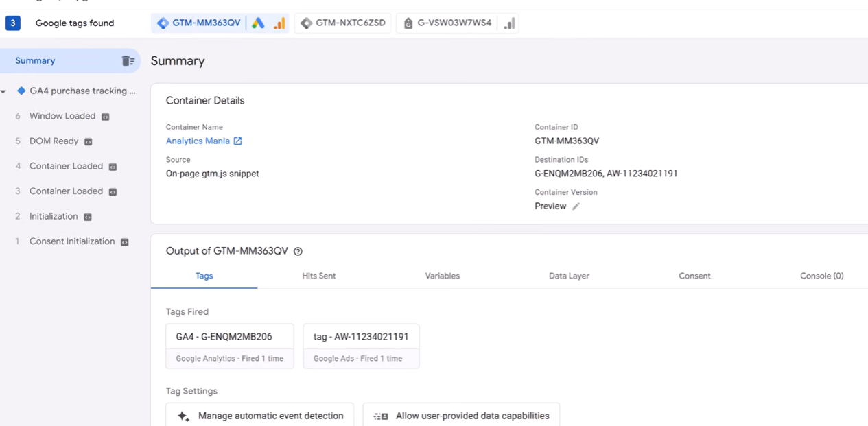 Tag Assistant 预览：GA4 与 Google Ads 各触发一次